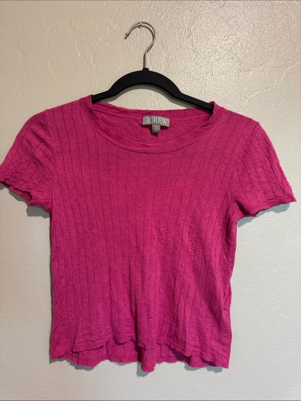 J.Crew Pink Ribbed Short-Sleeve Knit Top